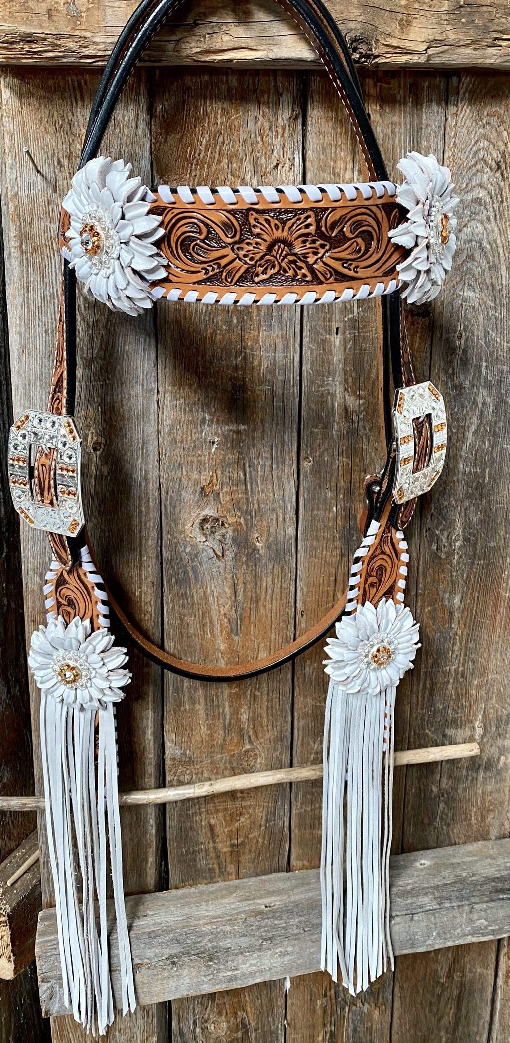Whipstitch Headstall -Golden & Daisy #BB265 — view 3