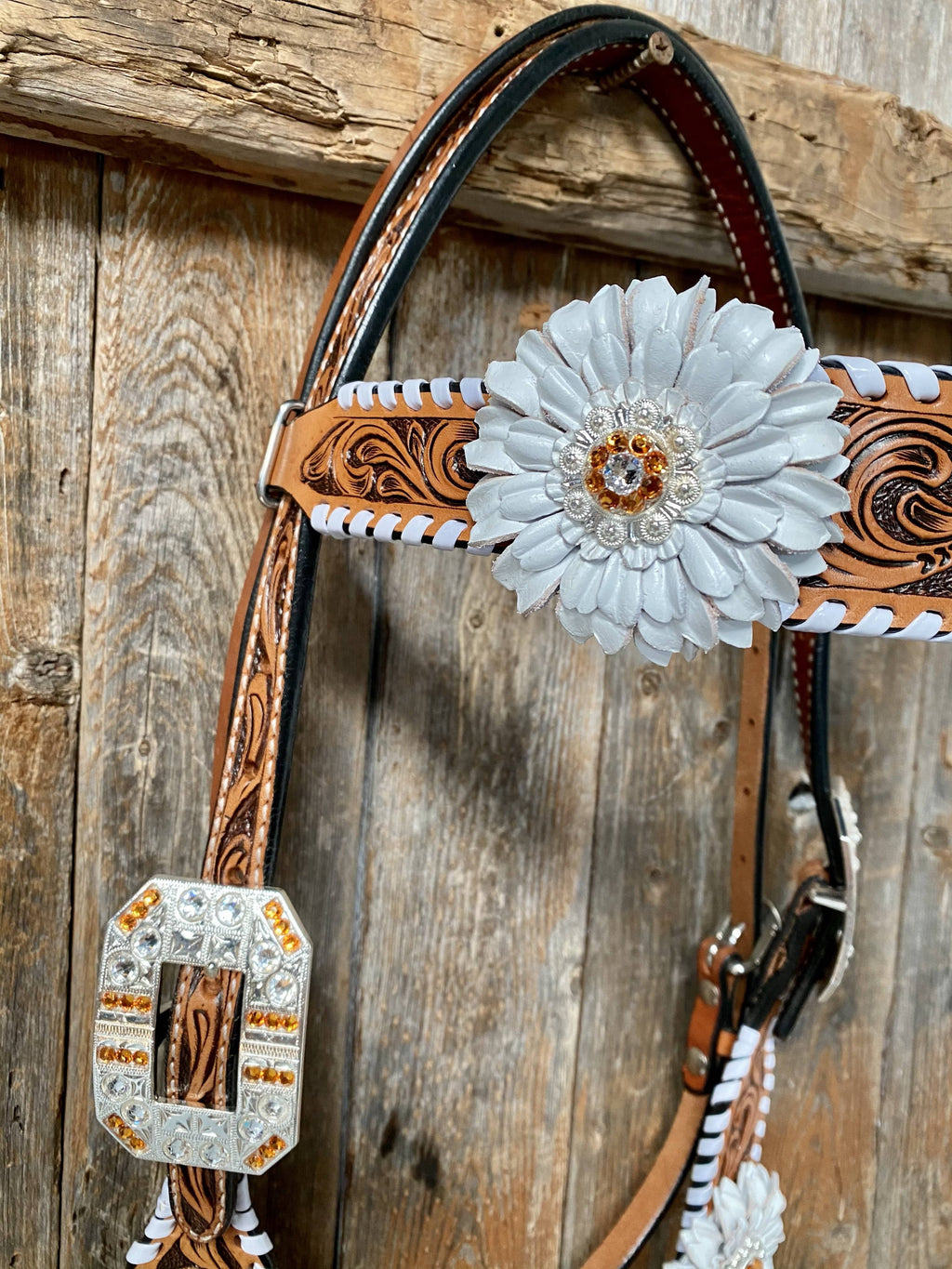 Whipstitch Headstall -Golden & Daisy #BB265 — view 5