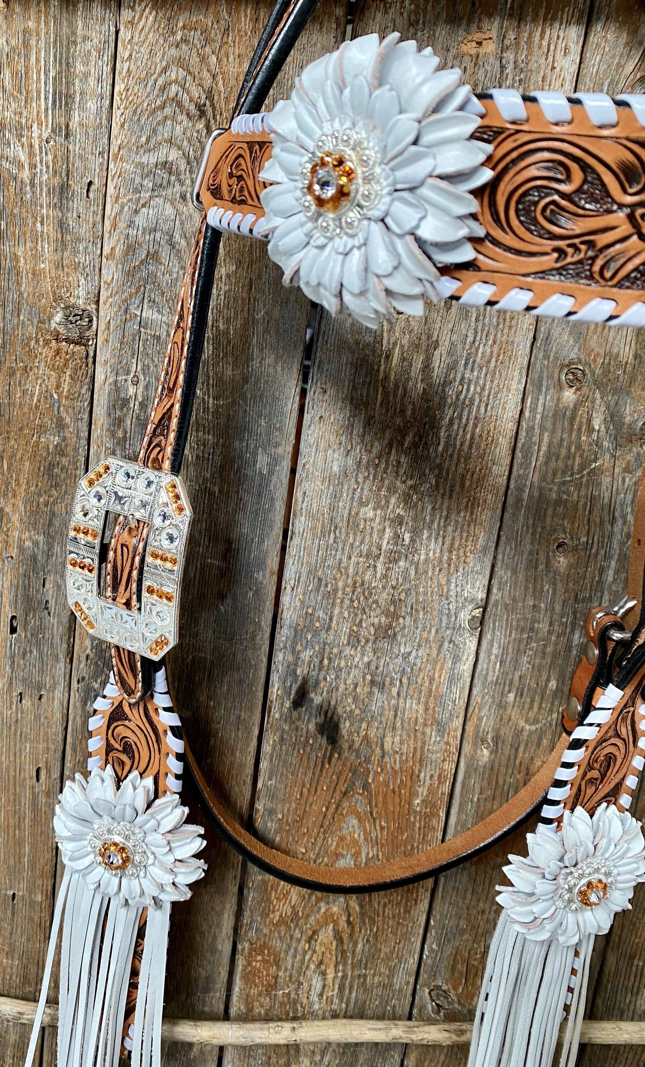 Whipstitch Headstall -Golden & Daisy #BB265 — view 4