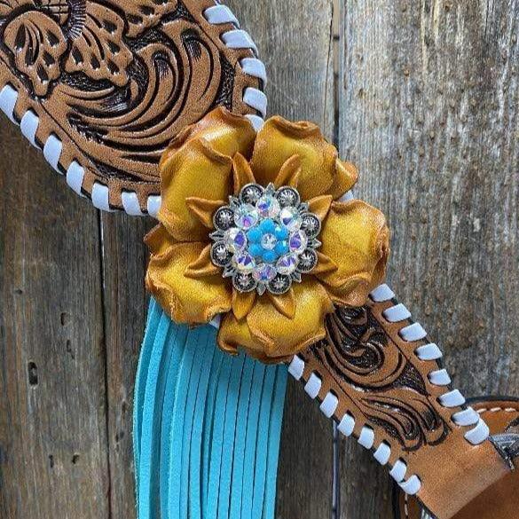 Yellow and Turquoise Browband/One Ear Headstall & Breastcollar Tack Set #OEBC411 — view 7
