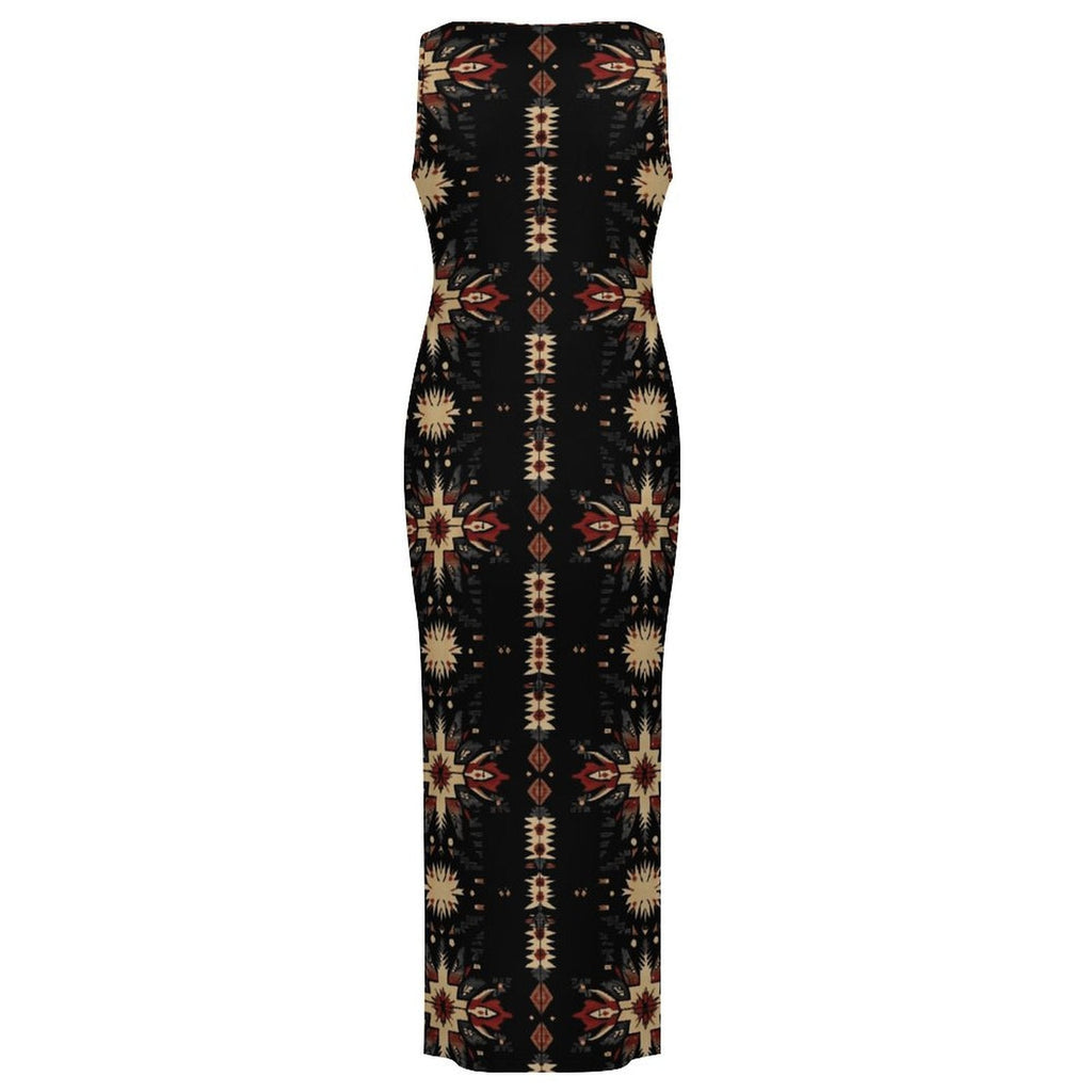 Baha Ranch Black and Tan Aztec Bodycon Side Slit Western Maxi Dress by Baha Ranch Western Wear - product image 4