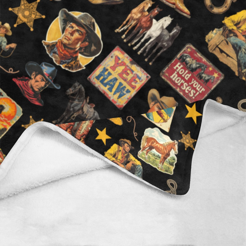 Baha Ranch Vintage Cowboy Collage Western Ultra Soft Minky Throw Blanket 60" x 80" Made in America by Baha Ranch Western...