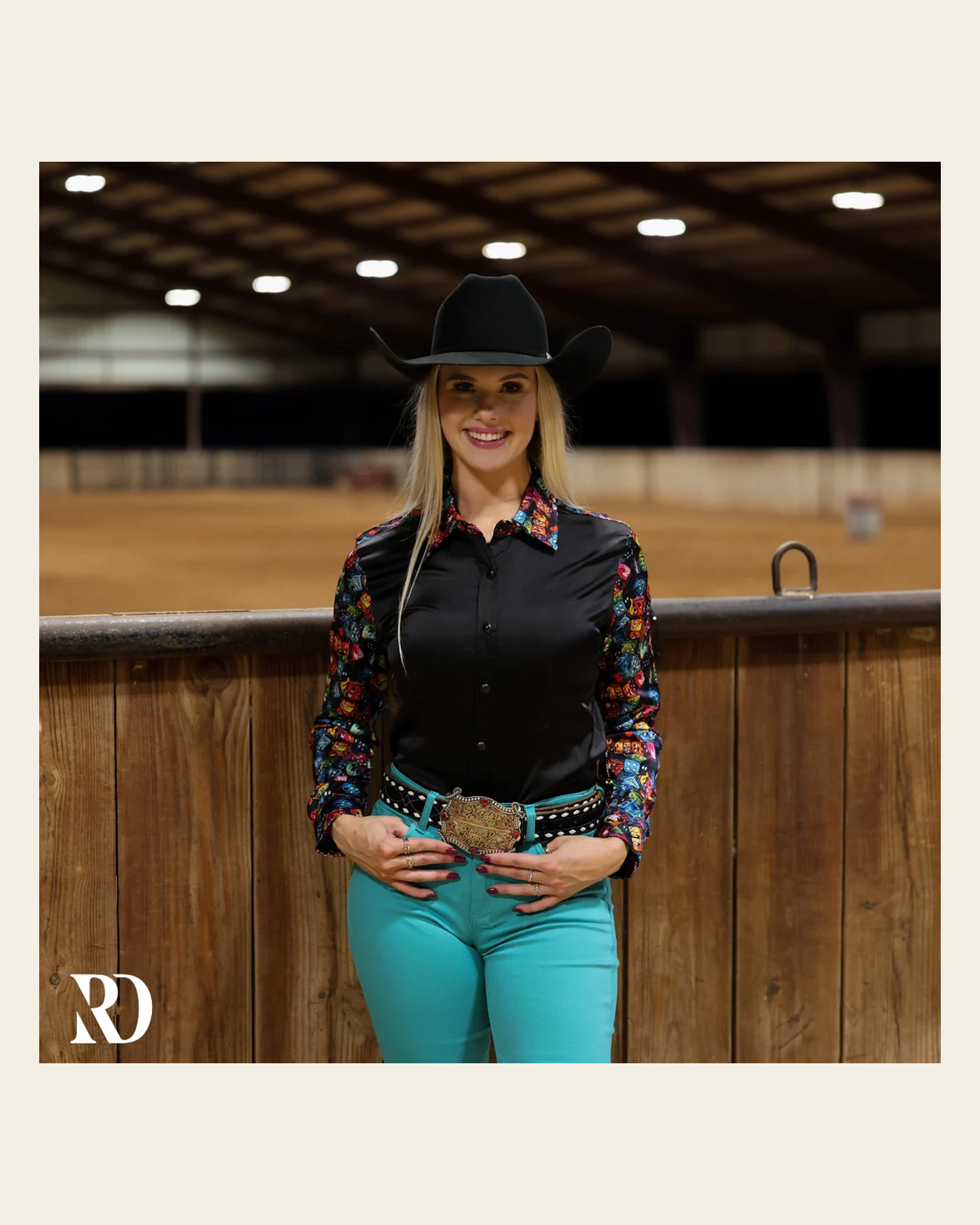 Dice Roll Satin Performance Rodeo Shirt on a warm cream background