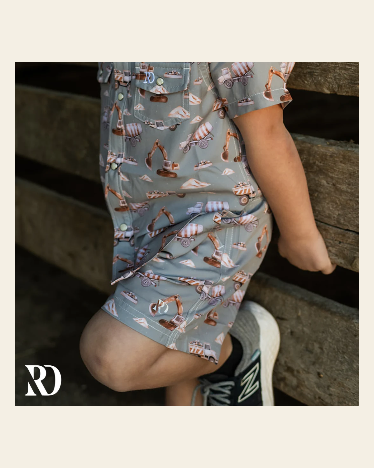 Toddler Shorts | Diggin It on a warm cream background
