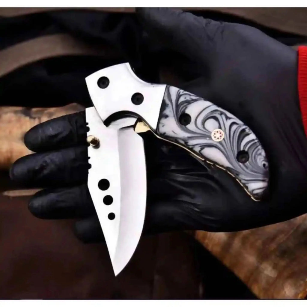 Marble Resin Folding Pocket Knife with Drop Point Blade