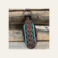 Turquoise and Brown Leather Hand Painted Key Chain