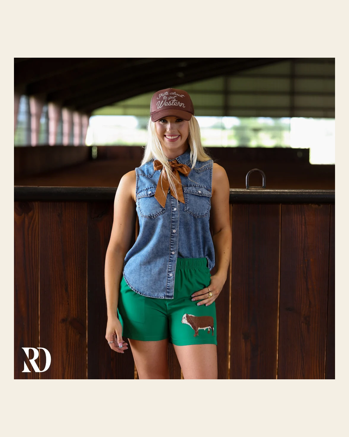 Dylan Denim Sleeveless | Top on a warm cream background