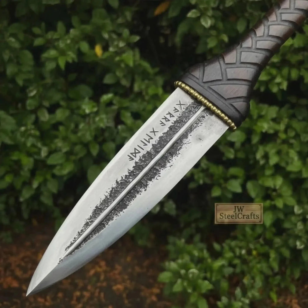 Double Edge Spear Point Medieval Dagger Fixed Blade 10–12 Inch Steel Knife with Guard Sheath