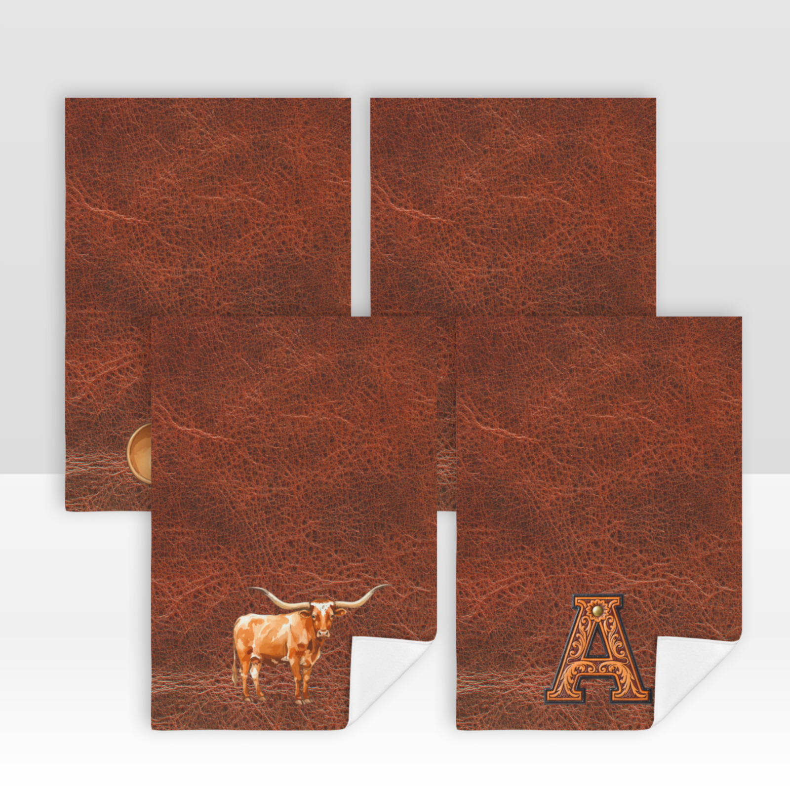 Baha Ranch Monogrammed Initial Western Leather Look Saddle Longhorn Cowboy Cowgirl Kitchen Dish Towels Made in America by...