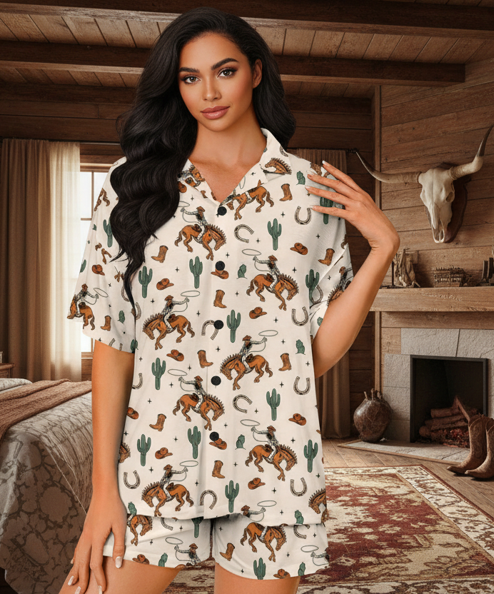 Baha Ranch Hang on Cowboy Women's Pajama Set Made in America by Baha Ranch Western Wear
