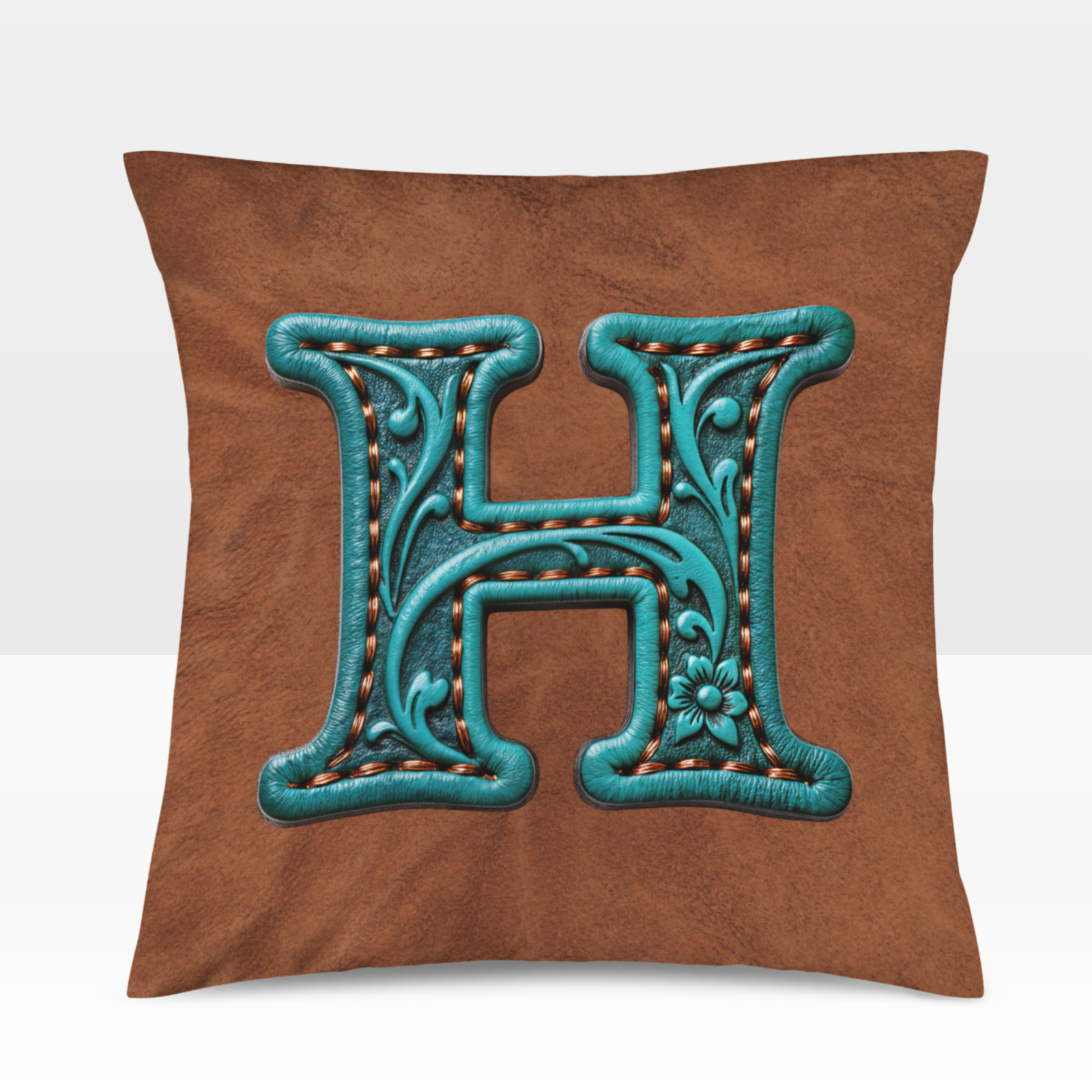 Baha Ranch Velvety Soft Western Tooled Initial Personalized Pillow Cover Made in America by Baha Ranch Western Wear -...