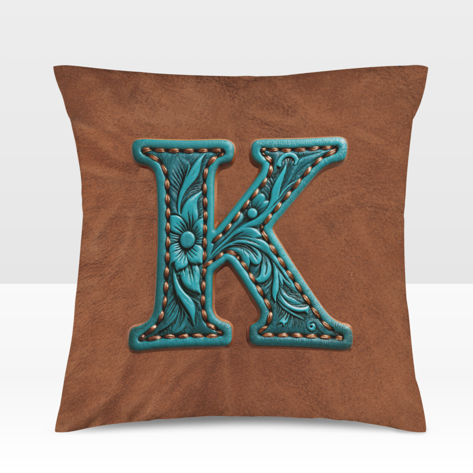 Baha Ranch Velvety Soft Western Tooled Initial Personalized Pillow Cover Made in America by Baha Ranch Western Wear -...