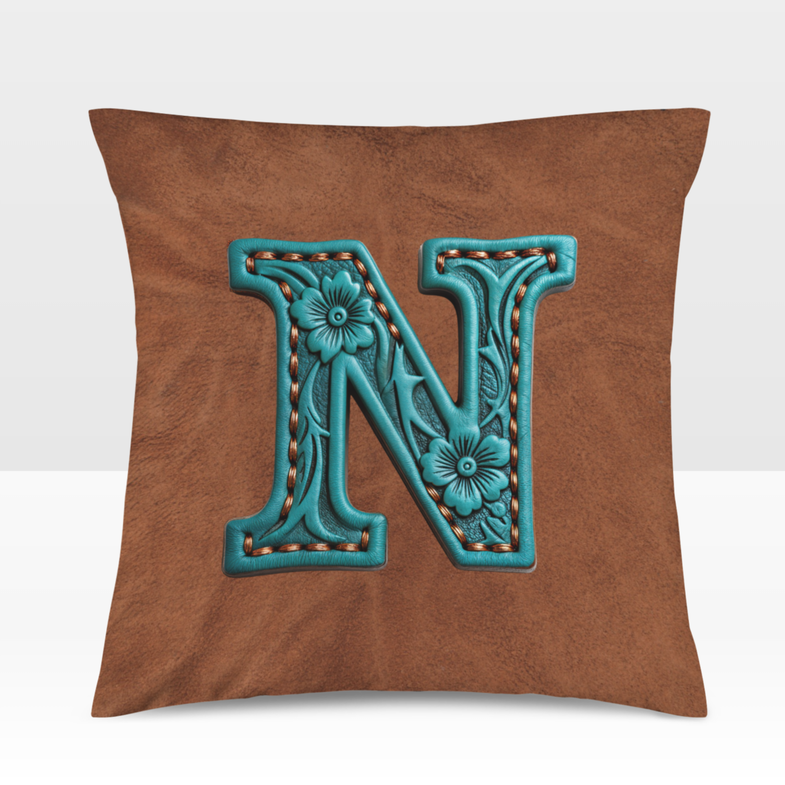 Baha Ranch Velvety Soft Western Tooled Initial Personalized Pillow Cover Made in America by Baha Ranch Western Wear -...
