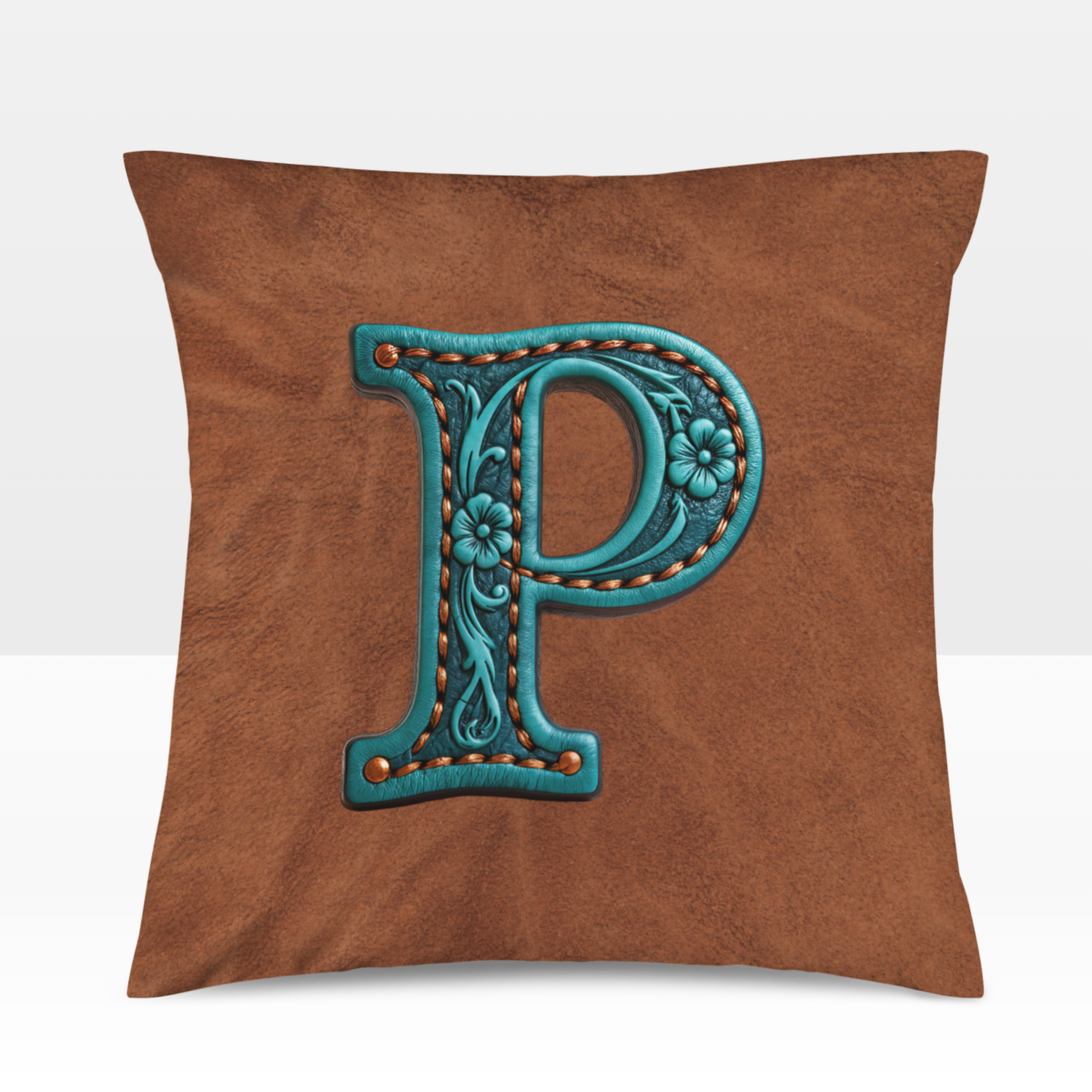 Baha Ranch Velvety Soft Western Tooled Initial Personalized Pillow Cover Made in America by Baha Ranch Western Wear -...