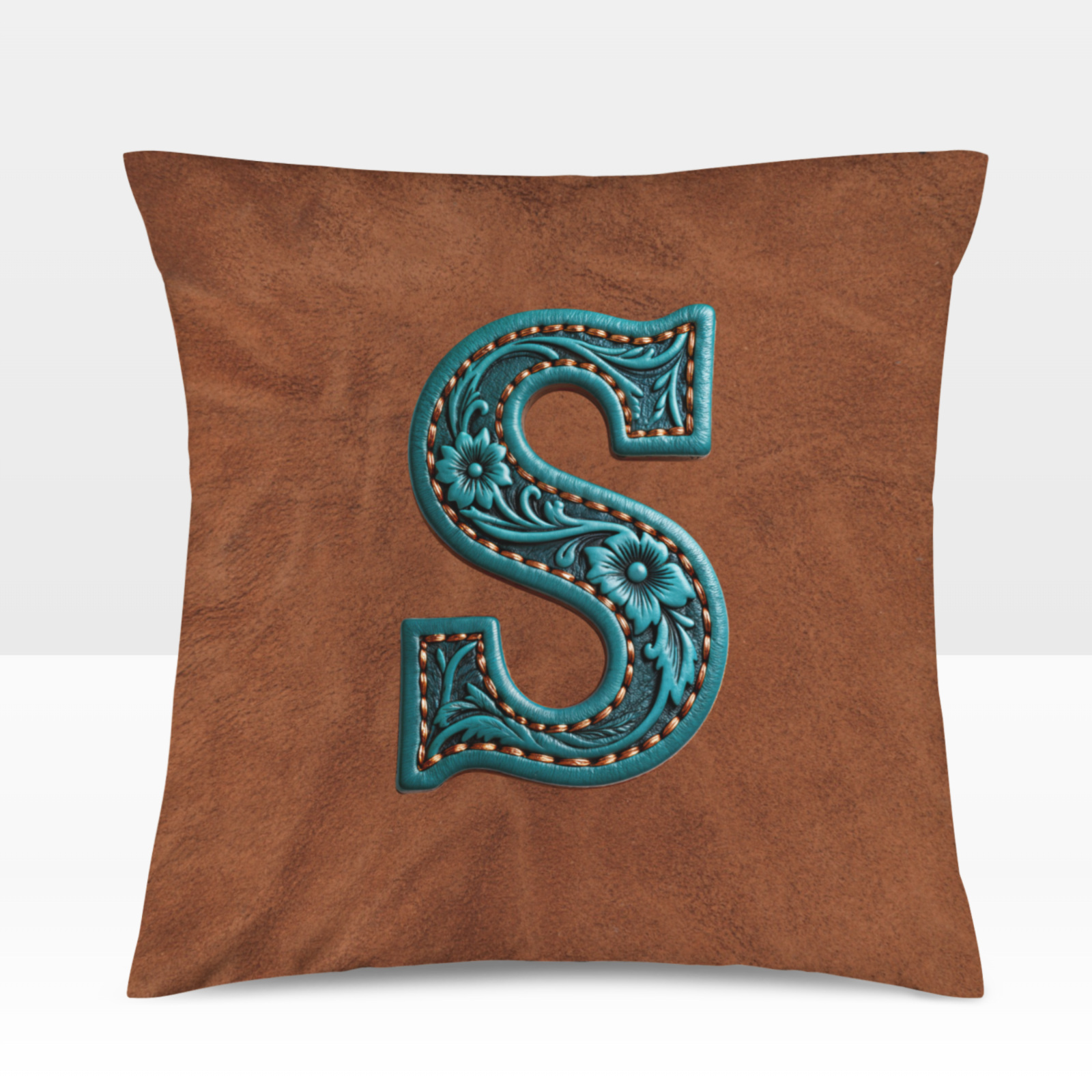 Baha Ranch Velvety Soft Western Tooled Initial Personalized Pillow Cover Made in America by Baha Ranch Western Wear -...