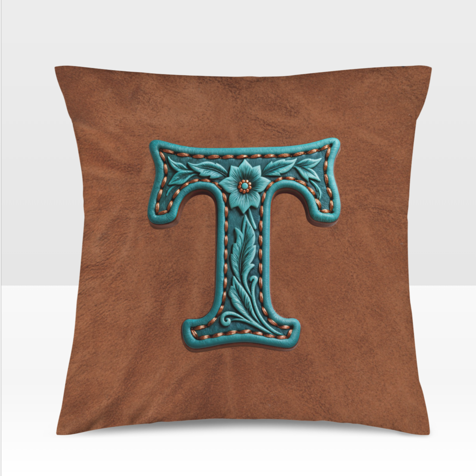 Baha Ranch Velvety Soft Western Tooled Initial Personalized Pillow Cover Made in America by Baha Ranch Western Wear -...