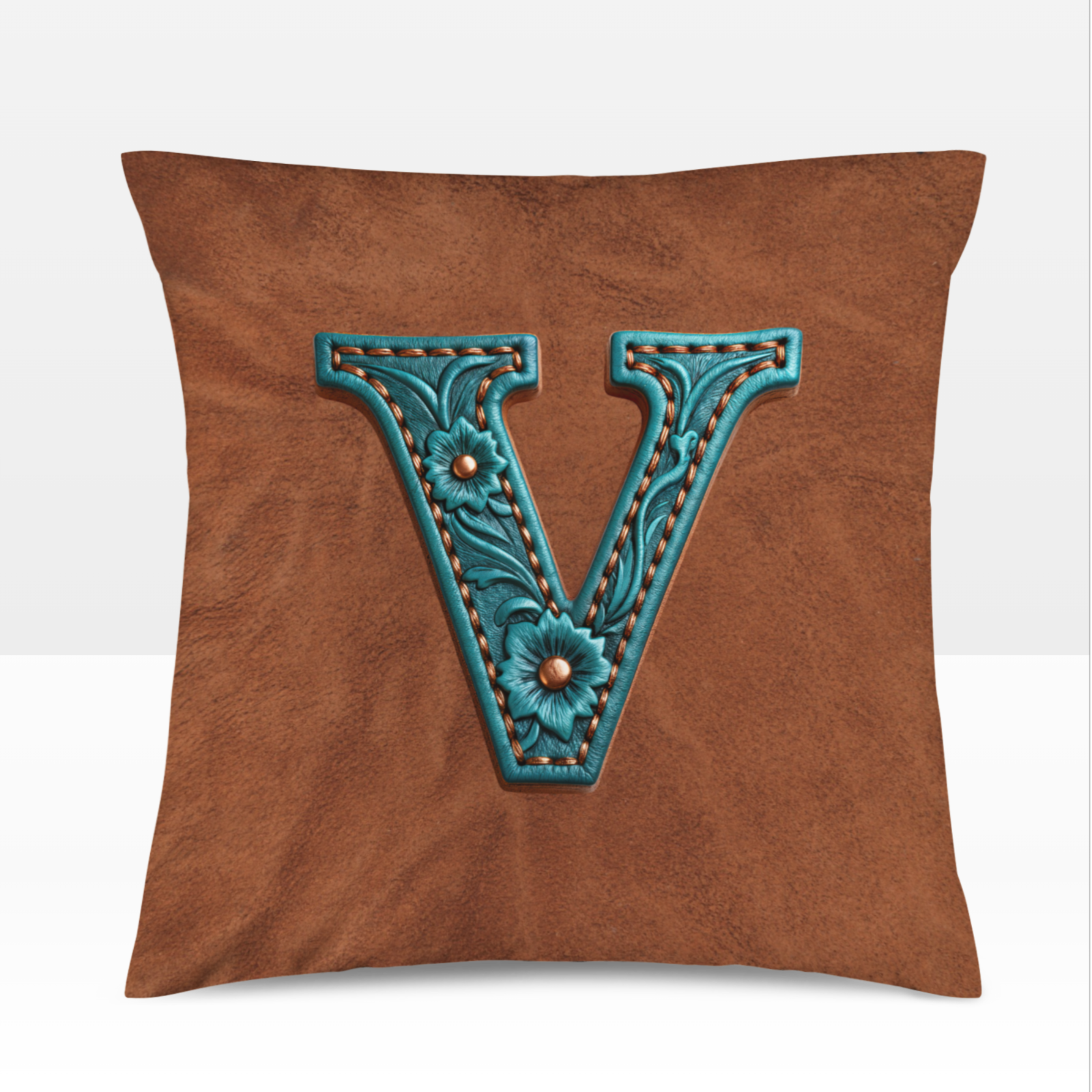 Baha Ranch Velvety Soft Western Tooled Initial Personalized Pillow Cover Made in America by Baha Ranch Western Wear -...