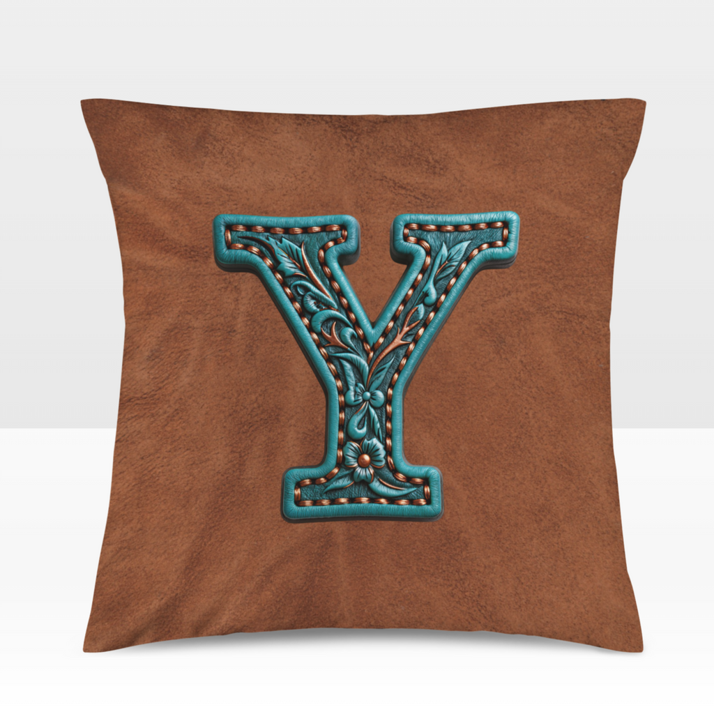 Baha Ranch Velvety Soft Western Tooled Initial Personalized Pillow Cover Made in America by Baha Ranch Western Wear -...