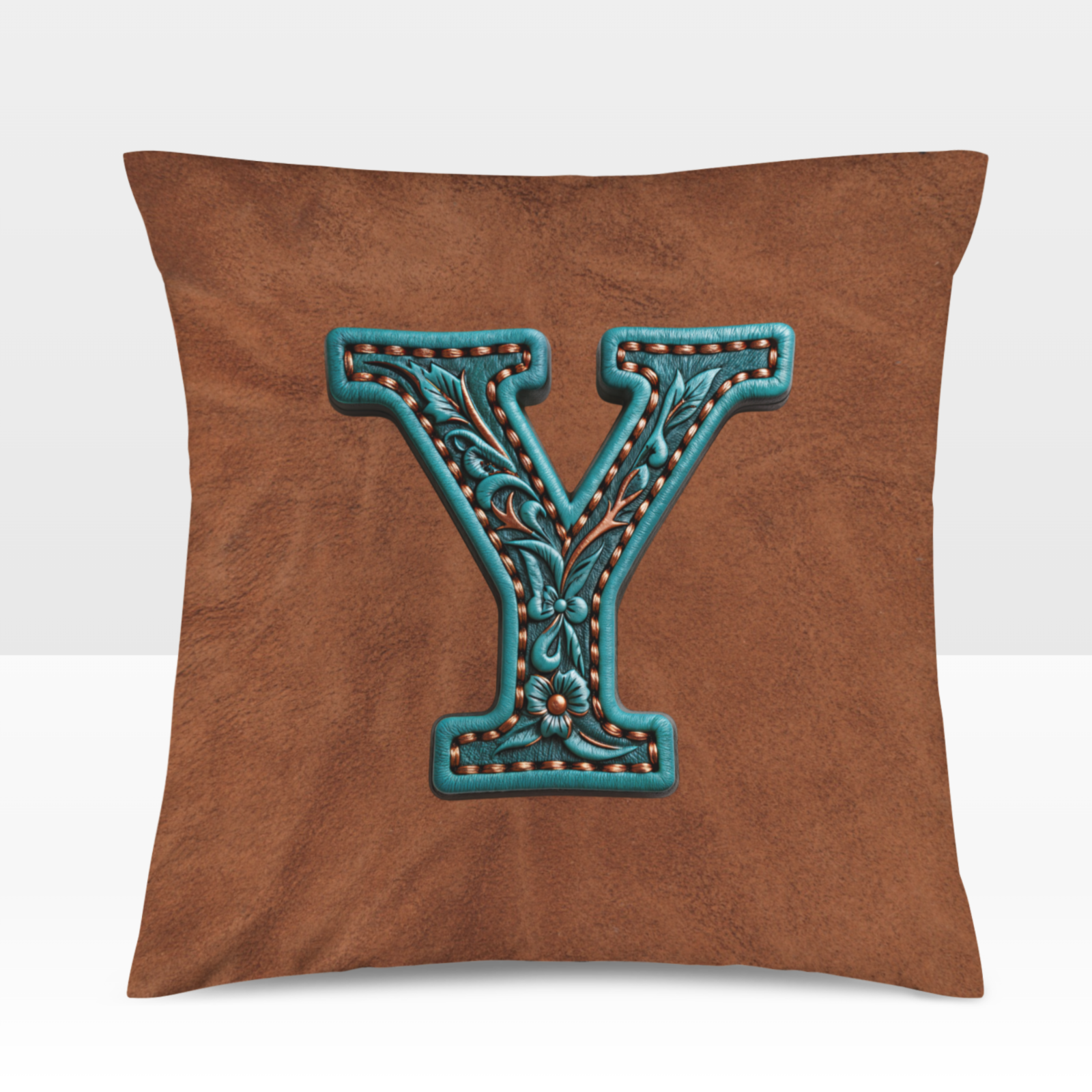 Baha Ranch Velvety Soft Western Tooled Initial Personalized Pillow Cover Made in America by Baha Ranch Western Wear -...