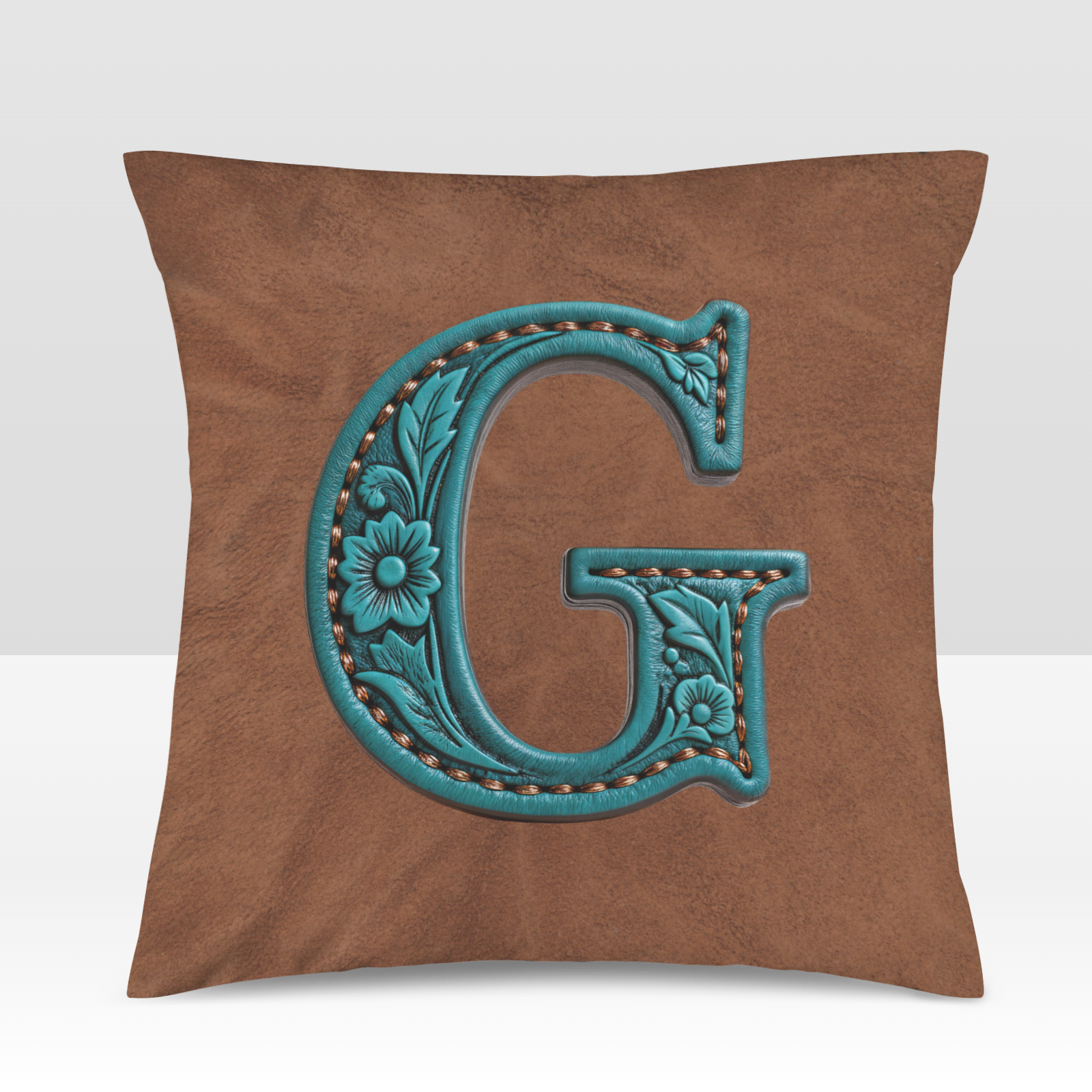 Baha Ranch Velvety Soft Western Tooled Initial Personalized Pillow Cover Made in America by Baha Ranch Western Wear -...