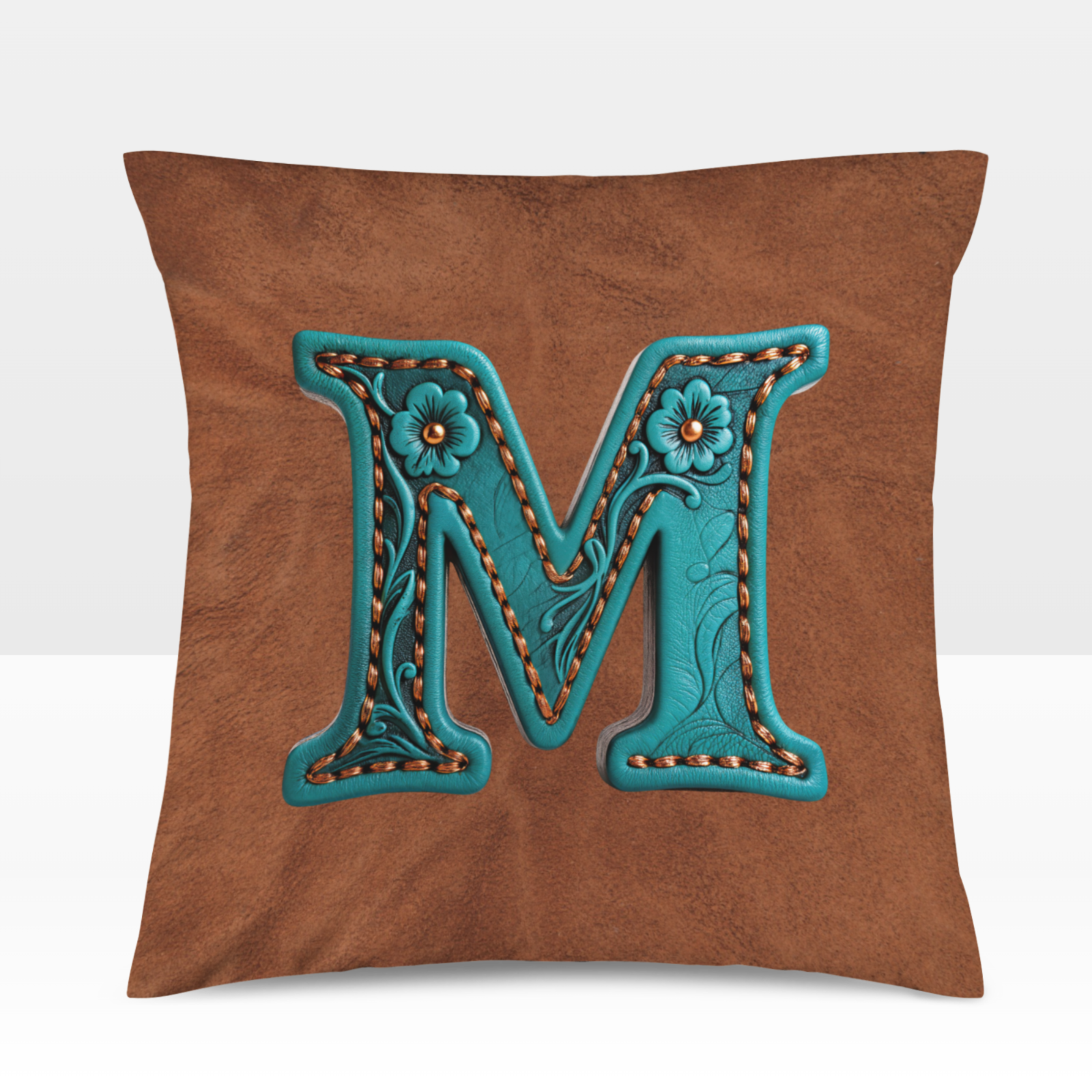 Baha Ranch Velvety Soft Western Tooled Initial Personalized Pillow Cover Made in America by Baha Ranch Western Wear -...