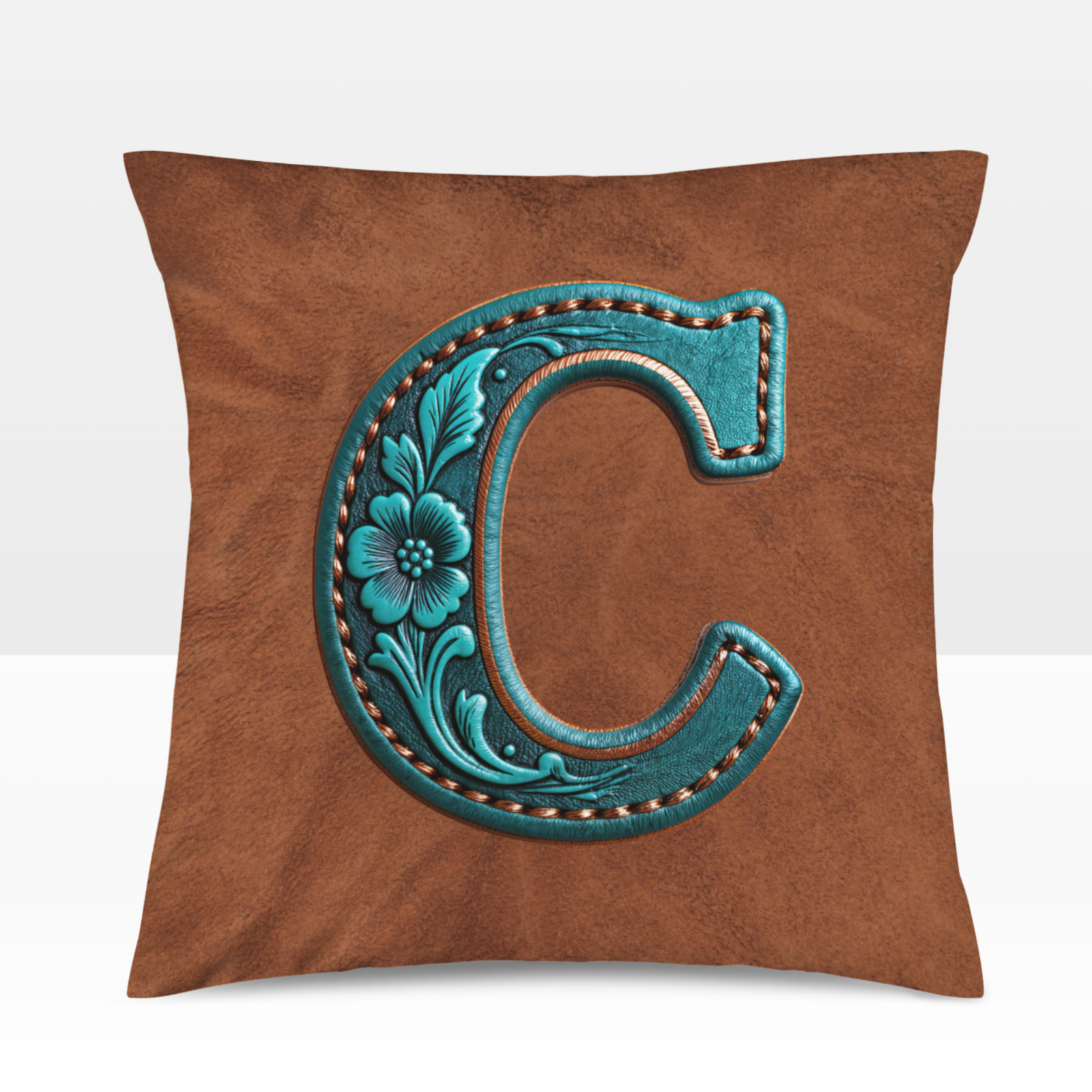 Baha Ranch Velvety Soft Western Tooled Initial Personalized Pillow Cover Made in America by Baha Ranch Western Wear -...