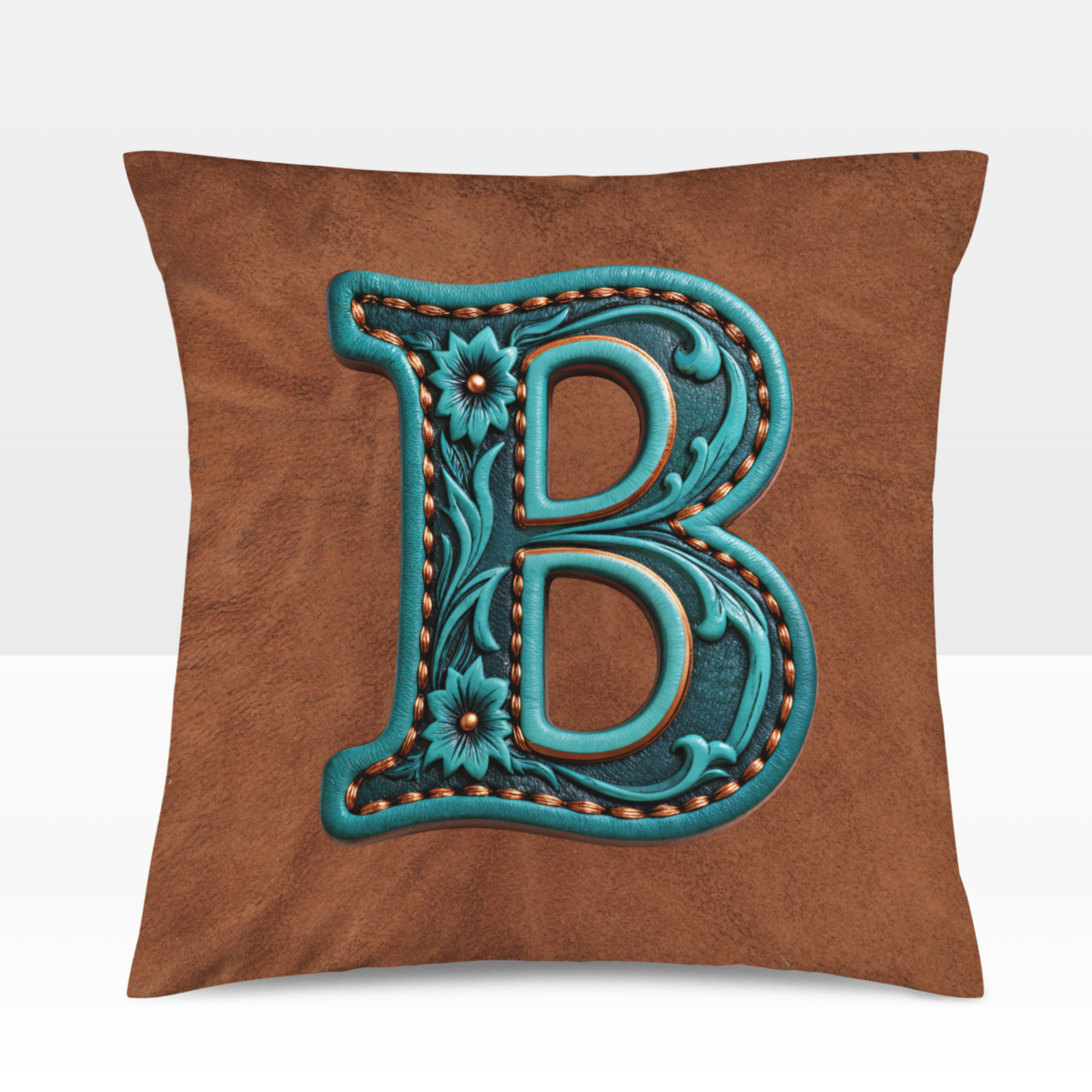 Baha Ranch Velvety Soft Western Tooled Initial Personalized Pillow Cover Made in America by Baha Ranch Western Wear -...