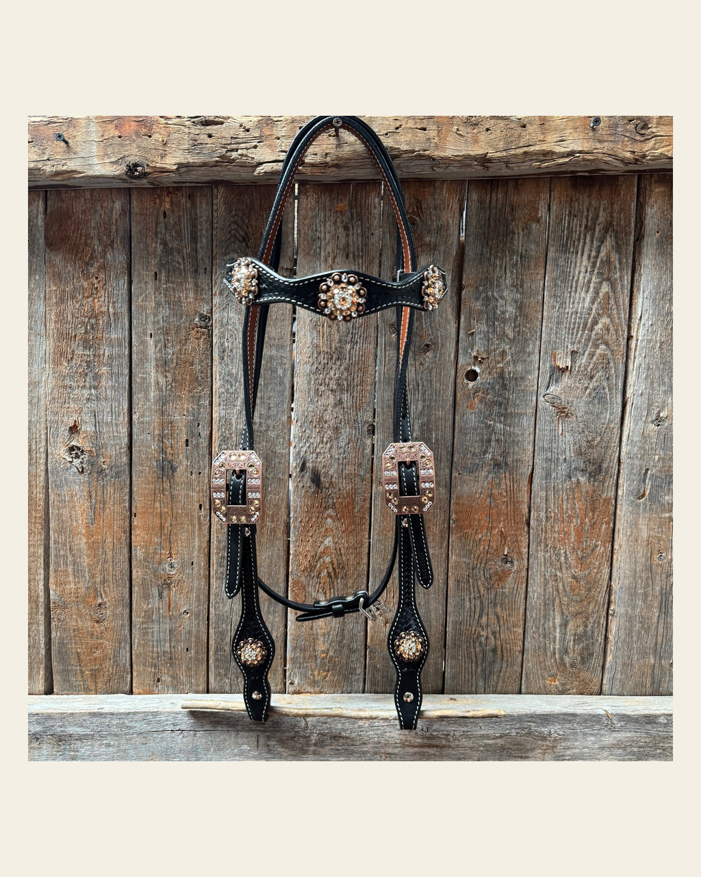 Draft Black Basketweave Champagne and Clear Browband #BB132D on a warm cream background