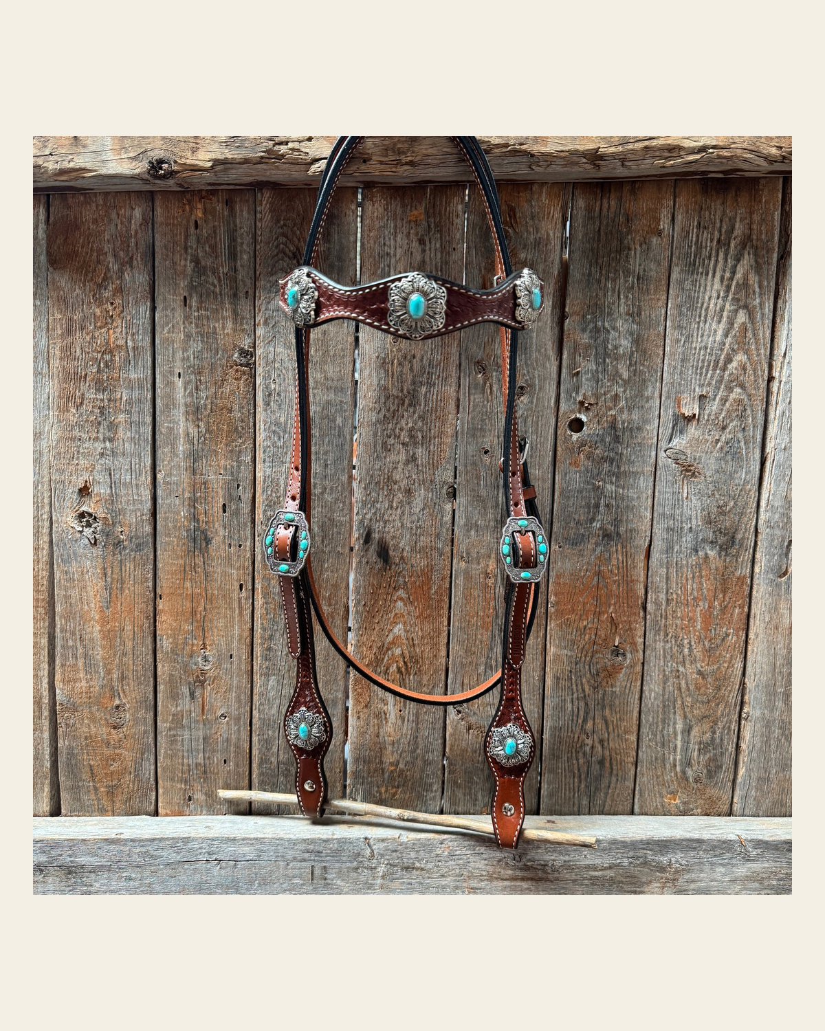 Draft Medium Oil Basketweave Turquoise Browband #BB131D on a warm cream background