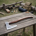 Hand-Forged Viking Bearded Camp Axe with Engraved Head and Leather Wrapped Handle
