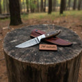 Small Damascus Utility Knife Rosewood Handle With Leather Sheath