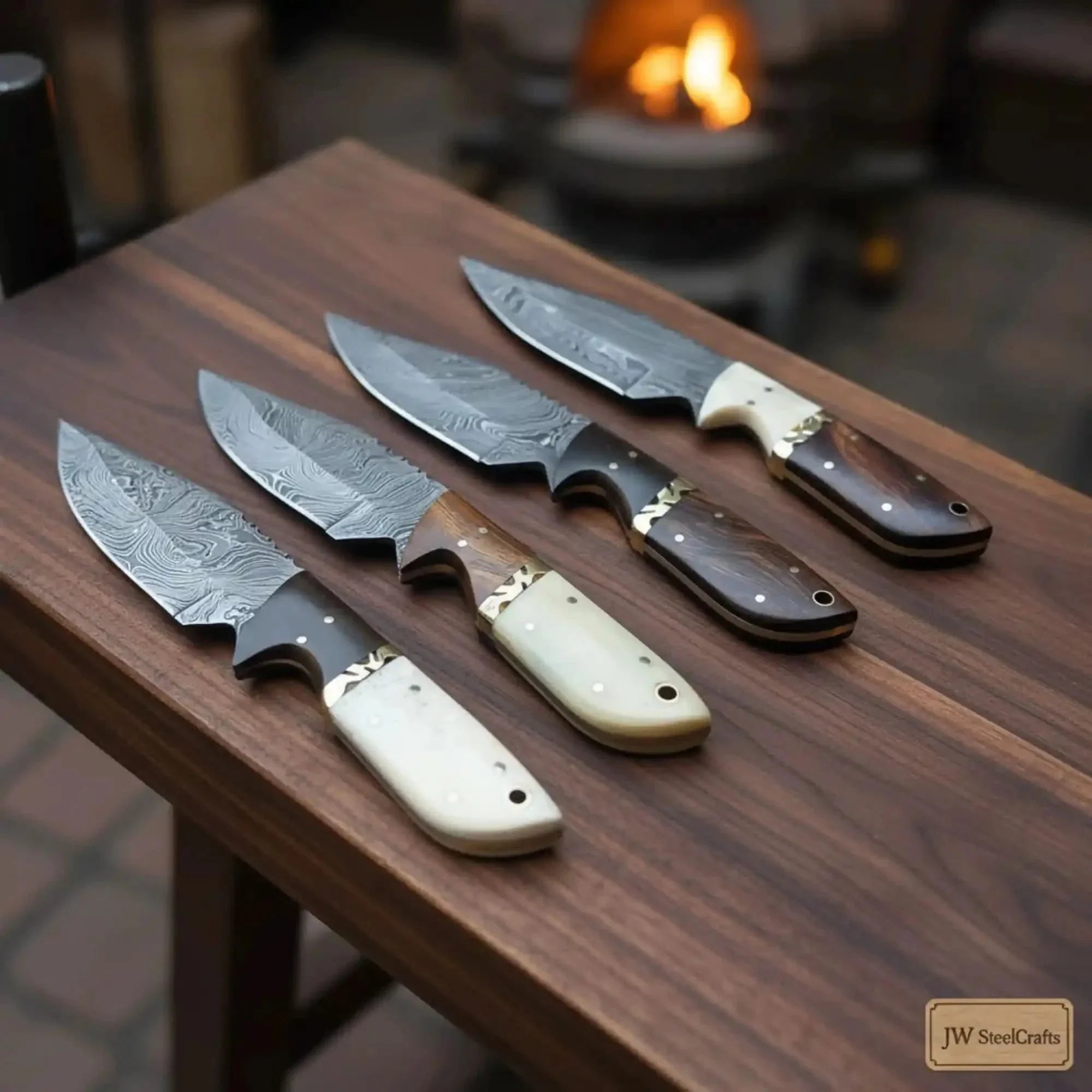 3.5” Drop point Skinner Knives Set of 4 Durable Mixed Handle Collection