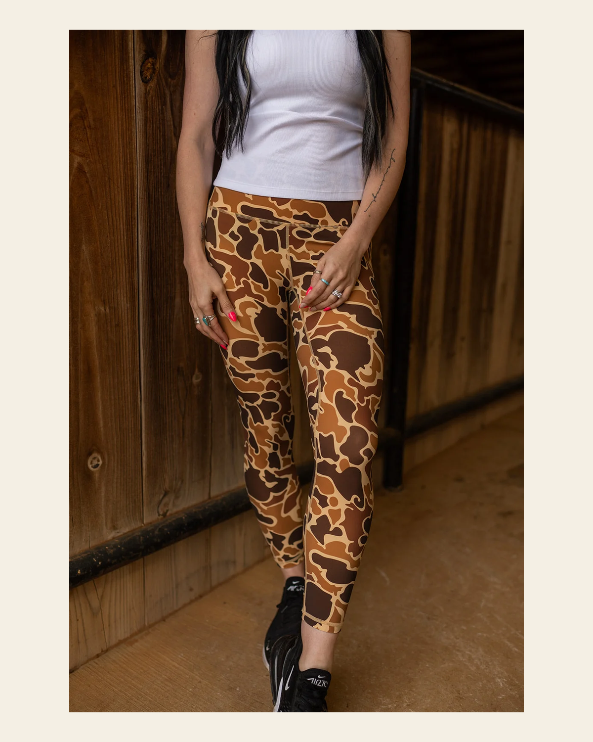 Vital Leggings | Duck Camo on a warm cream background