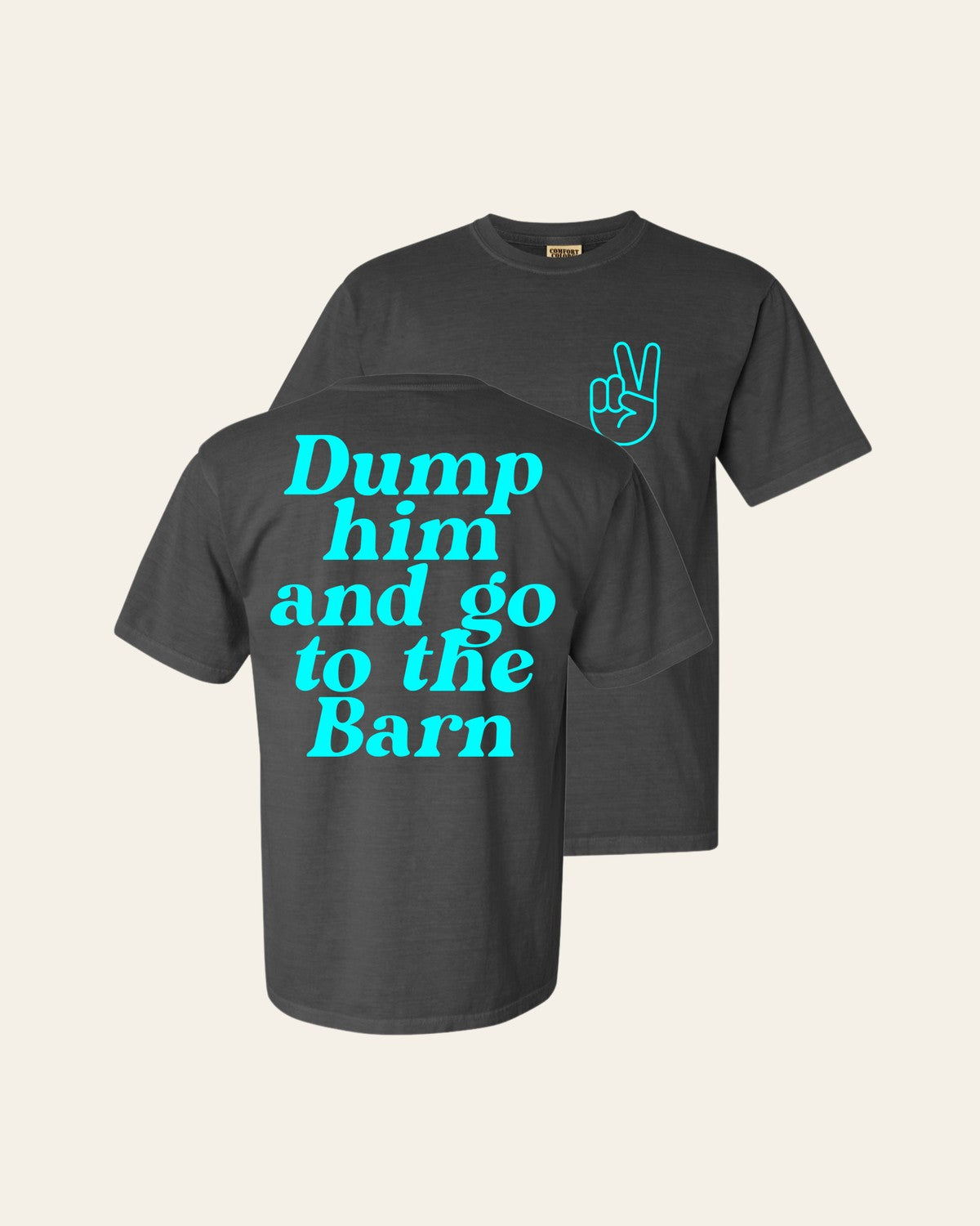 Dump Him - Charcoal Gray Tee on a warm cream background