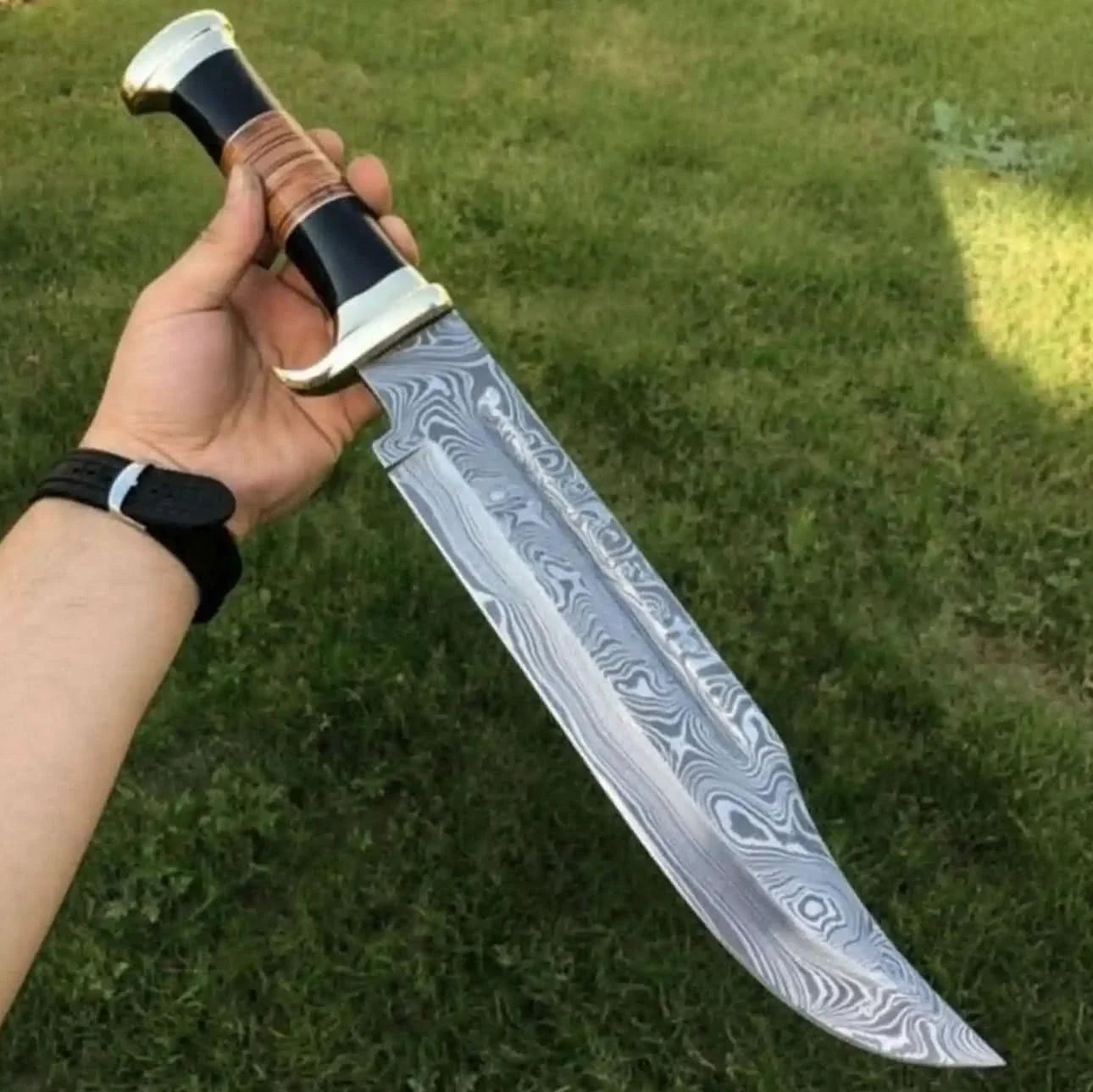 Dundee Clip Point Bowie Knife – Handmade 17 Inch Frontier Blade, Damascus or High Polish Steel | JW SteelCrafts