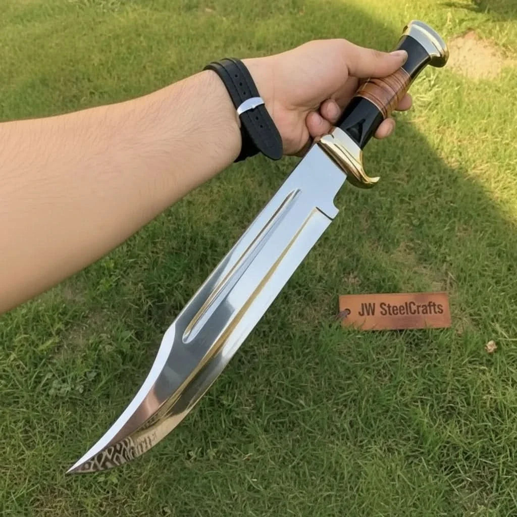 Dundee Clip Point Bowie Knife – Handmade 17 Inch Frontier Blade, Damascus or High Polish Steel | JW SteelCrafts