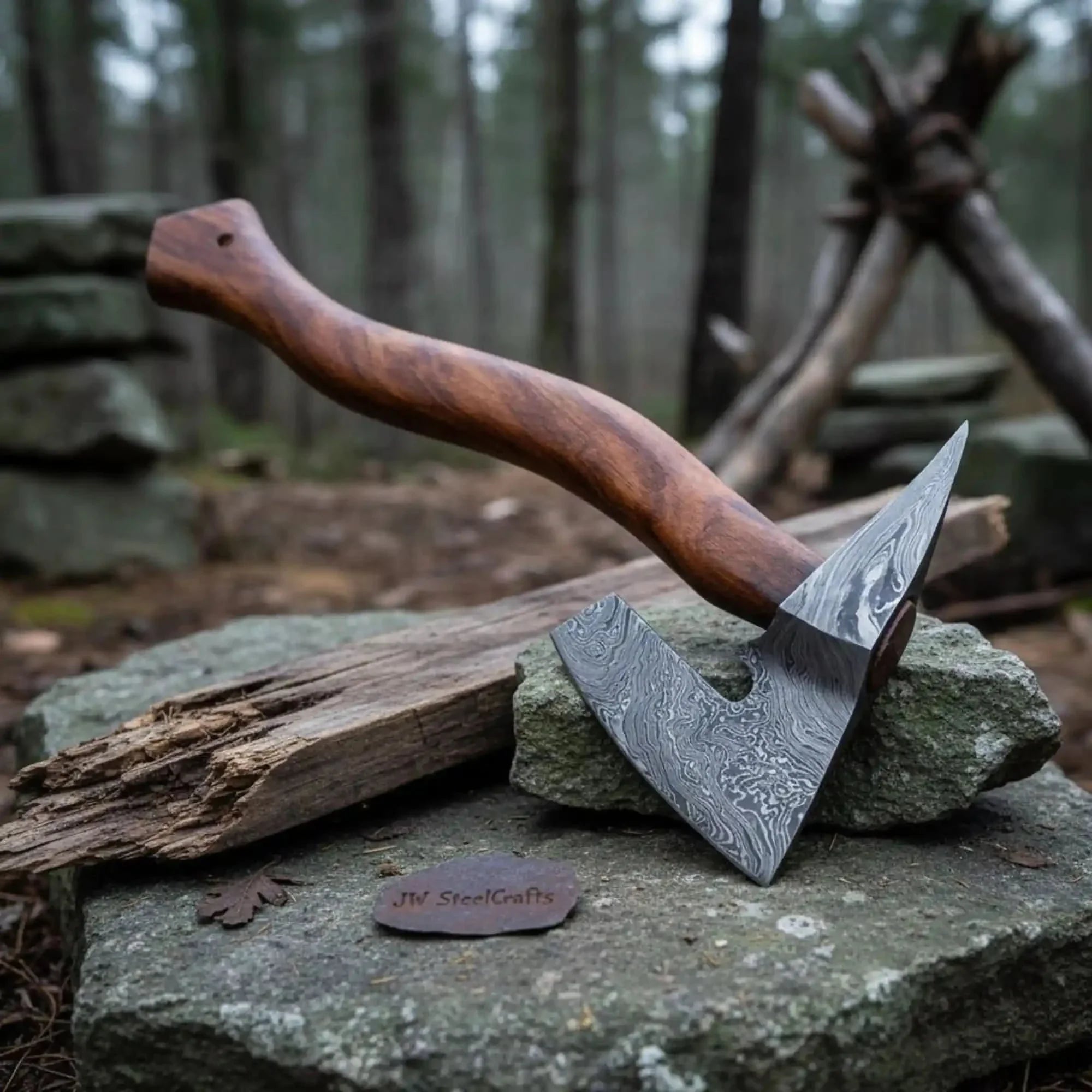Arrowfen Bearded Spike Axe with Wood Grain Damascus Steel Head