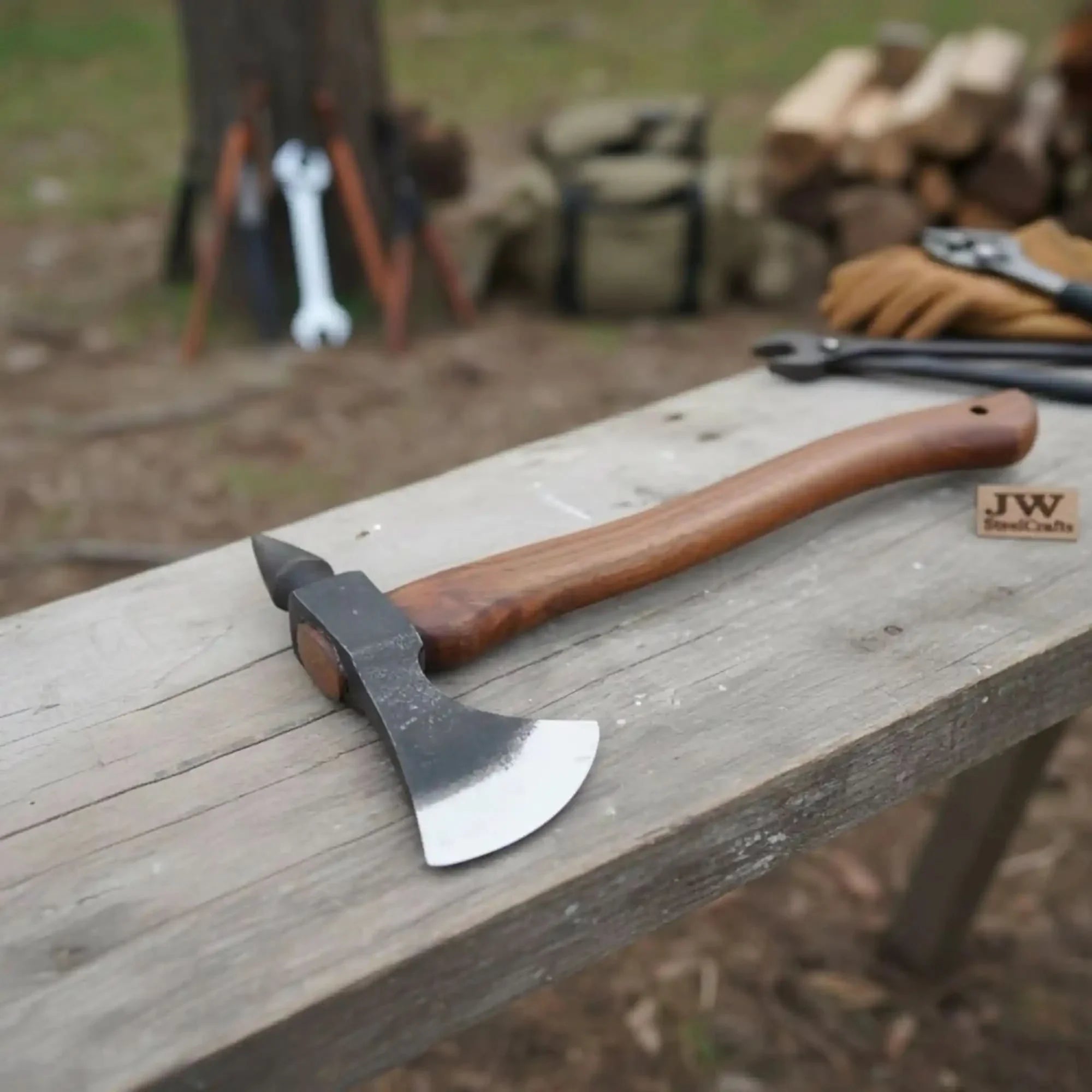 Hand-Forged Bearded Spike Poll Bushcraft Axe with Hardwood Handle