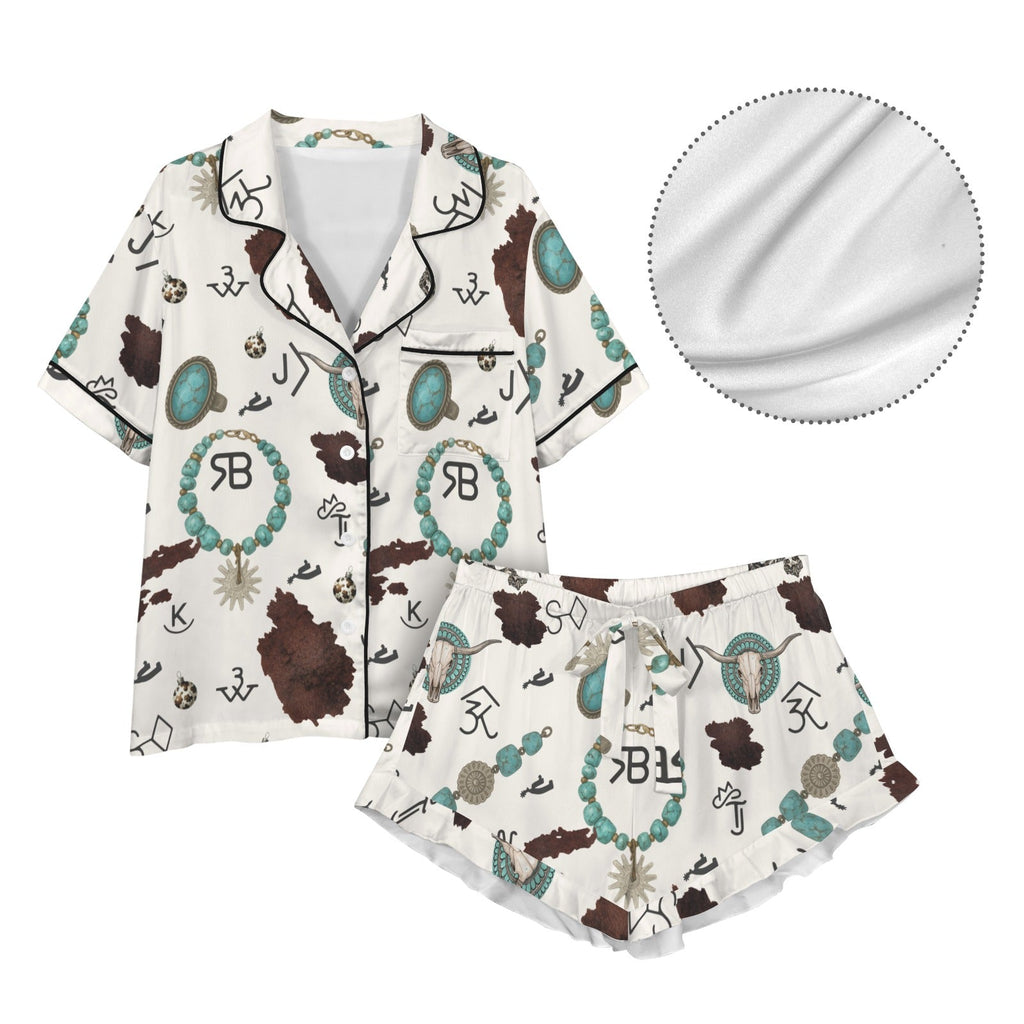 Baha Ranch Brands and Turquoise Western Satin Pajamas Short Pajama Set by Baha Ranch Western Wear - product image 4