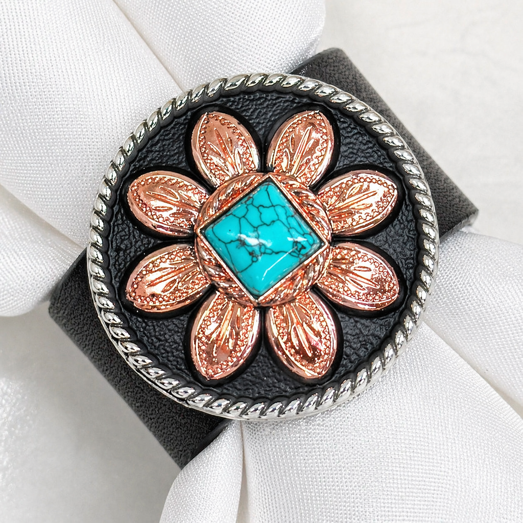 Copper Turquoise Sunflower Western Concho Napkin Ring #CNR111 — view 2