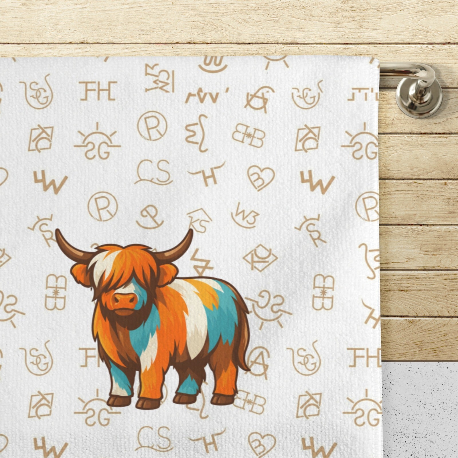 Baha Ranch Set of 4 Minimalistic Western Highland Cow Cattle Brands Kitchen Towels Made in America by Baha Ranch Western...