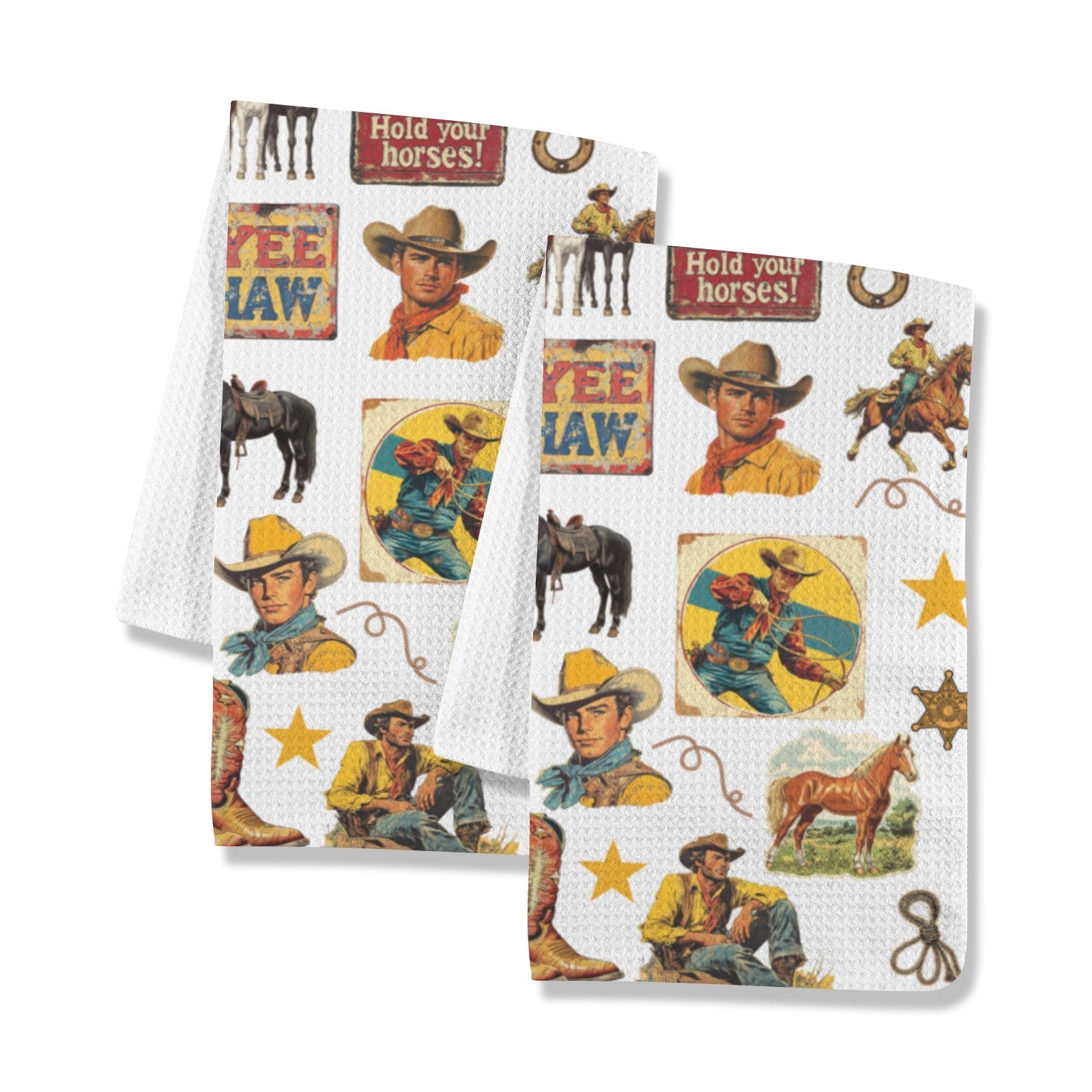 Baha Ranch Vintage Cowboy Collage Dish Towel Set of 2 Made in America by Baha Ranch Western Wear