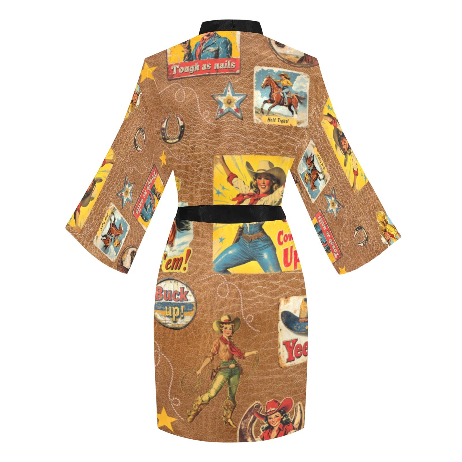 Baha Ranch Vintage Cowgirl Collage Kimono Satin Robe by Baha Ranch Western Wear - product image 4