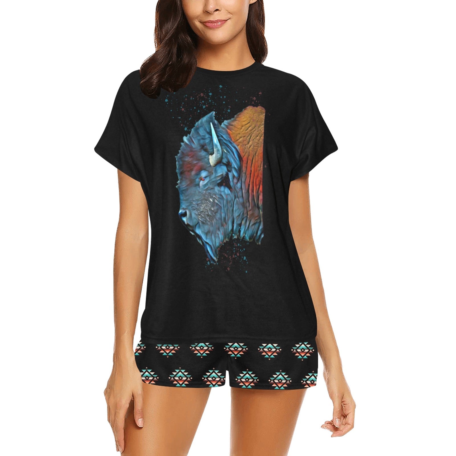Baha Ranch Native Buffalo Women's Western Top and Short Pajama Set by Baha Ranch Western Wear