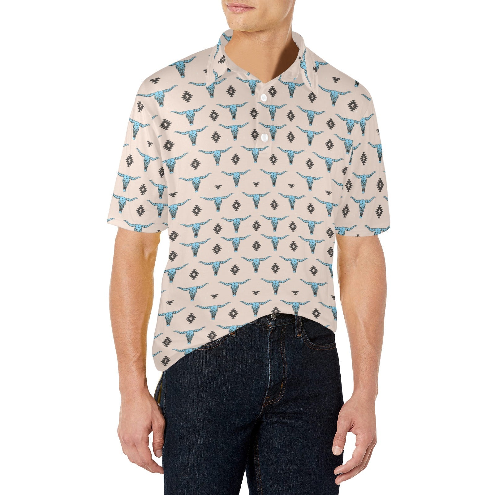 Baha Ranch Turquoise Longhorn Polo Style Shirt by Baha Ranch Western Wear - product image 4