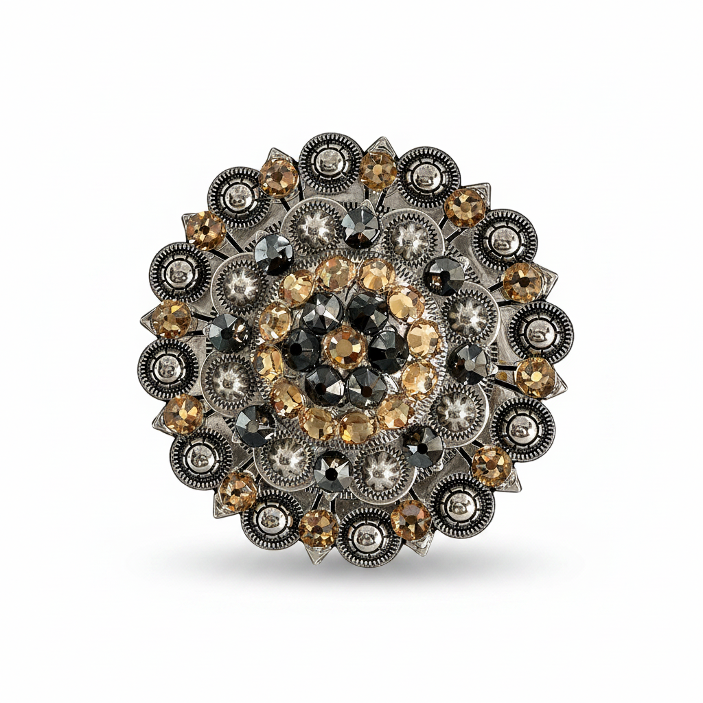 Antique Silver Champagne - Jet Crystal Conchos | Sizes 1"- 3" | Buckles | Saddle Set | Leather Rosettes | Slide — view 6