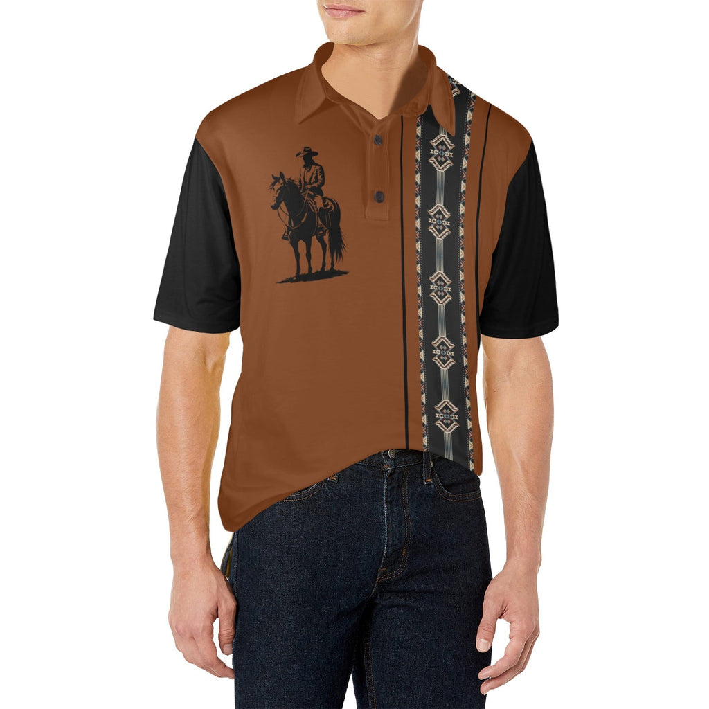 Baha Ranch Brown Aztec Cowboy Western Polo Shirt by Baha Ranch Western Wear - product image 2
