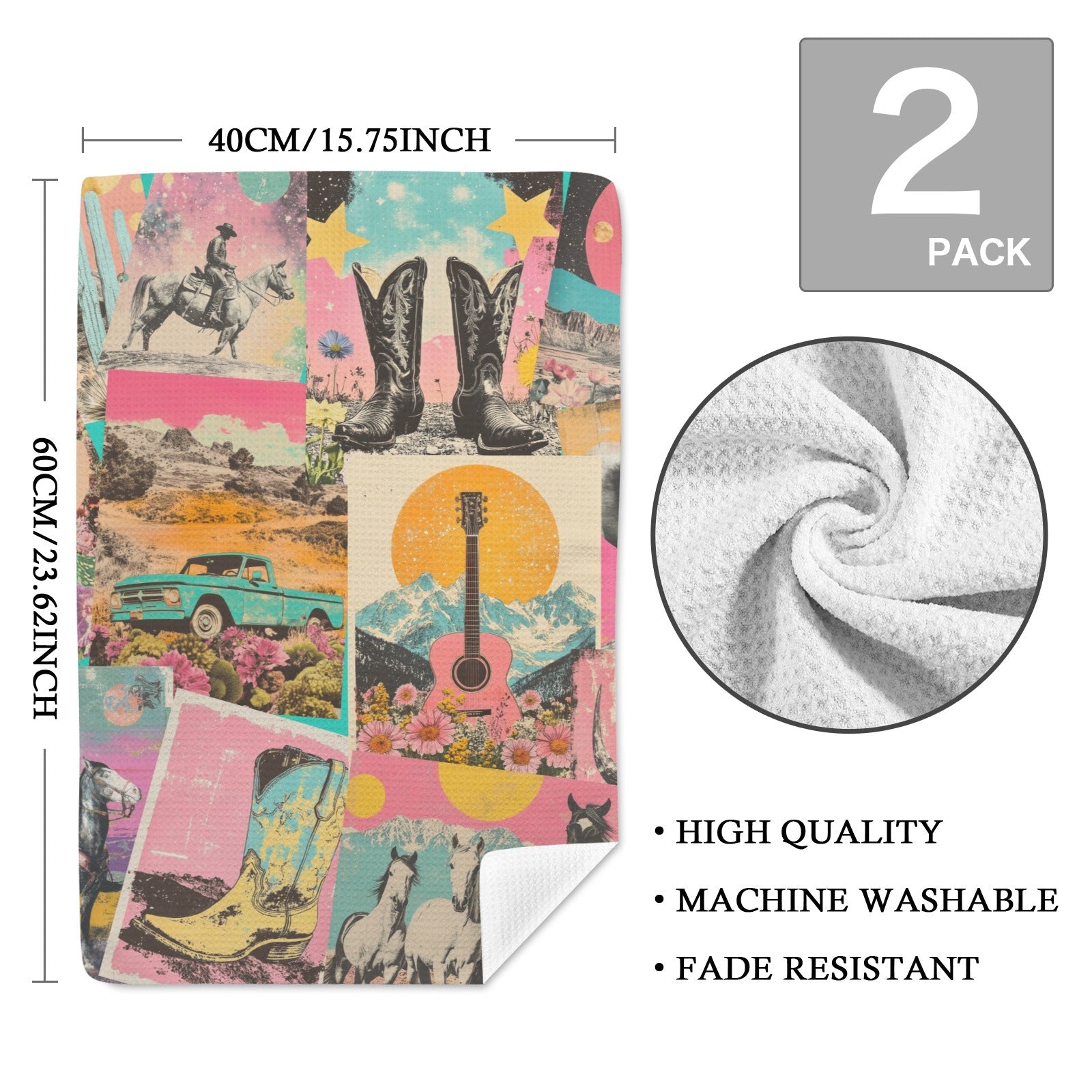 Baha Ranch Retro Pop Western set of 2 Kitchen Dish Towels Made in America by Baha Ranch Western Wear - product image 2