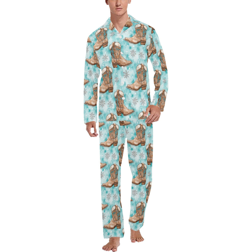 Baha Ranch Turquoise Christmas Boots Men's Western Pajamas by Baha Ranch Western Wear