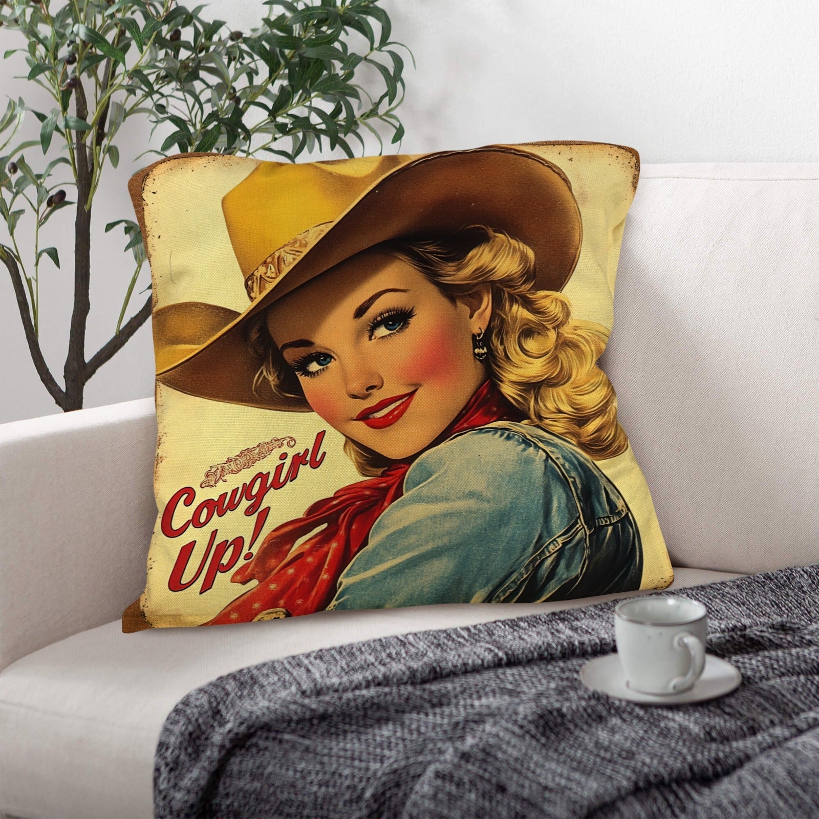 Baha Ranch Vintage Cowgirl Up Throw Pillow Case 18 x 18 Made in America by Baha Ranch Western Wear - product image 3